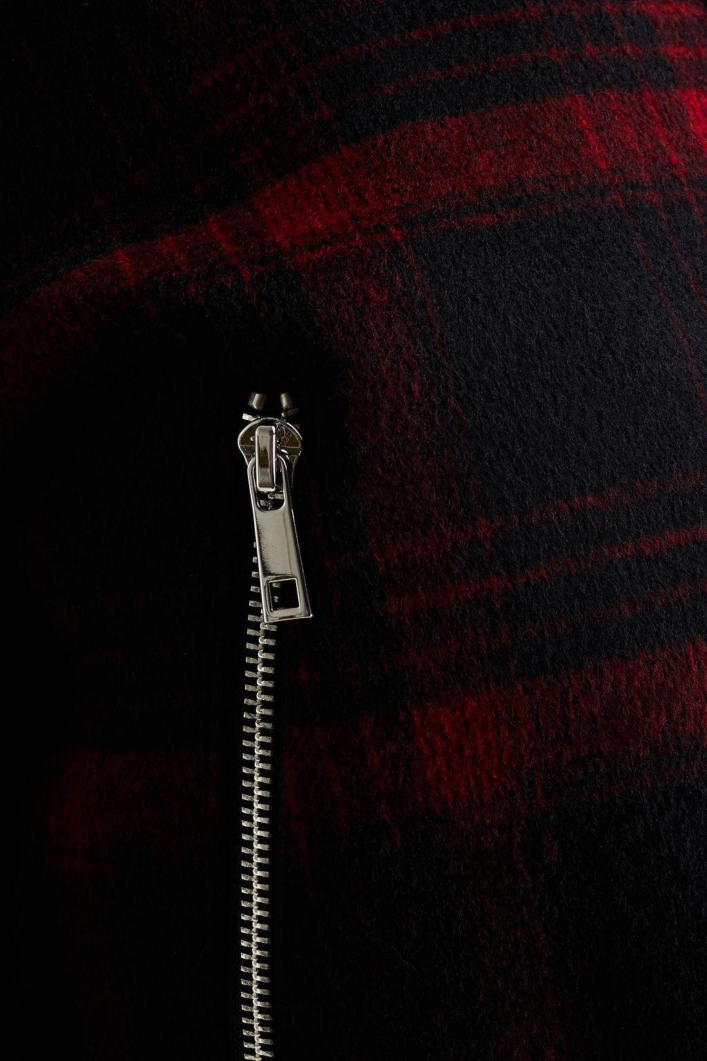MAJE Faux shearling-trimmed wool-blend flannel bomber jacket
