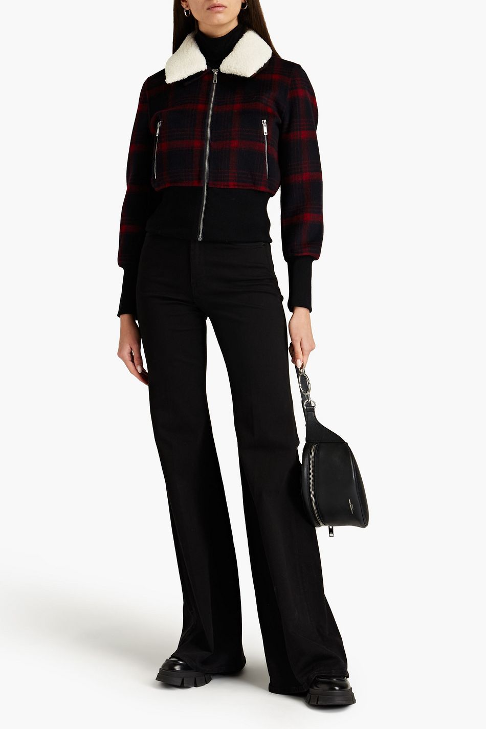 MAJE Faux shearlingtrimmed woolblend flannel bomber jacket THE