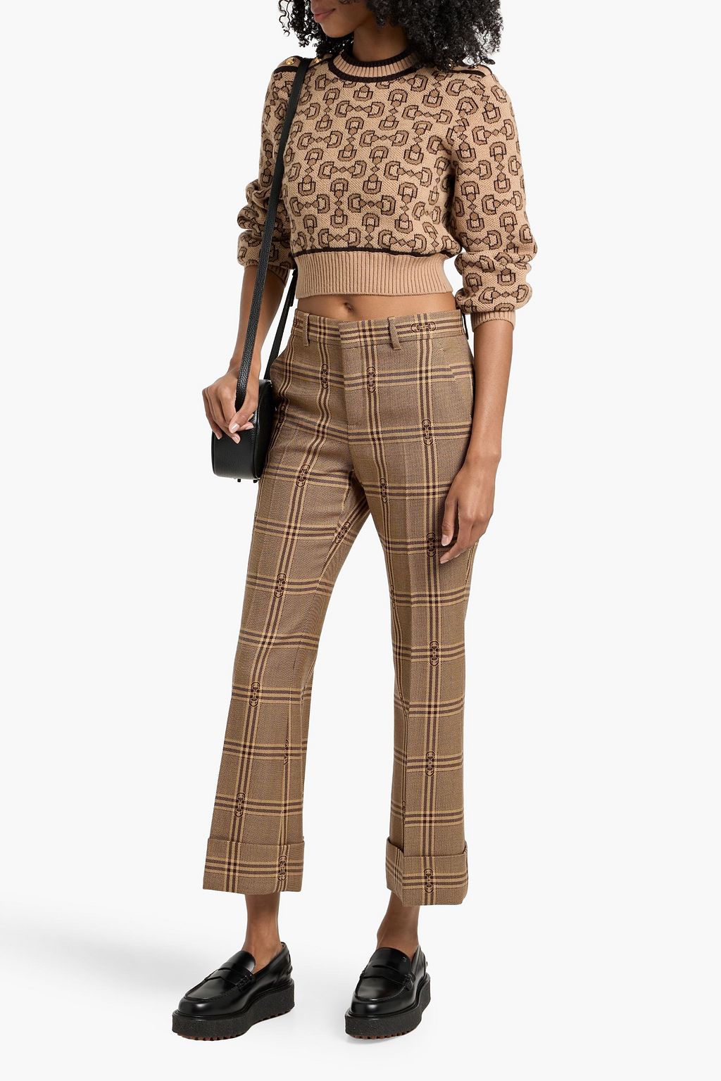 GUCCI Cropped jacquard-knit wool and cashmere-blend sweater