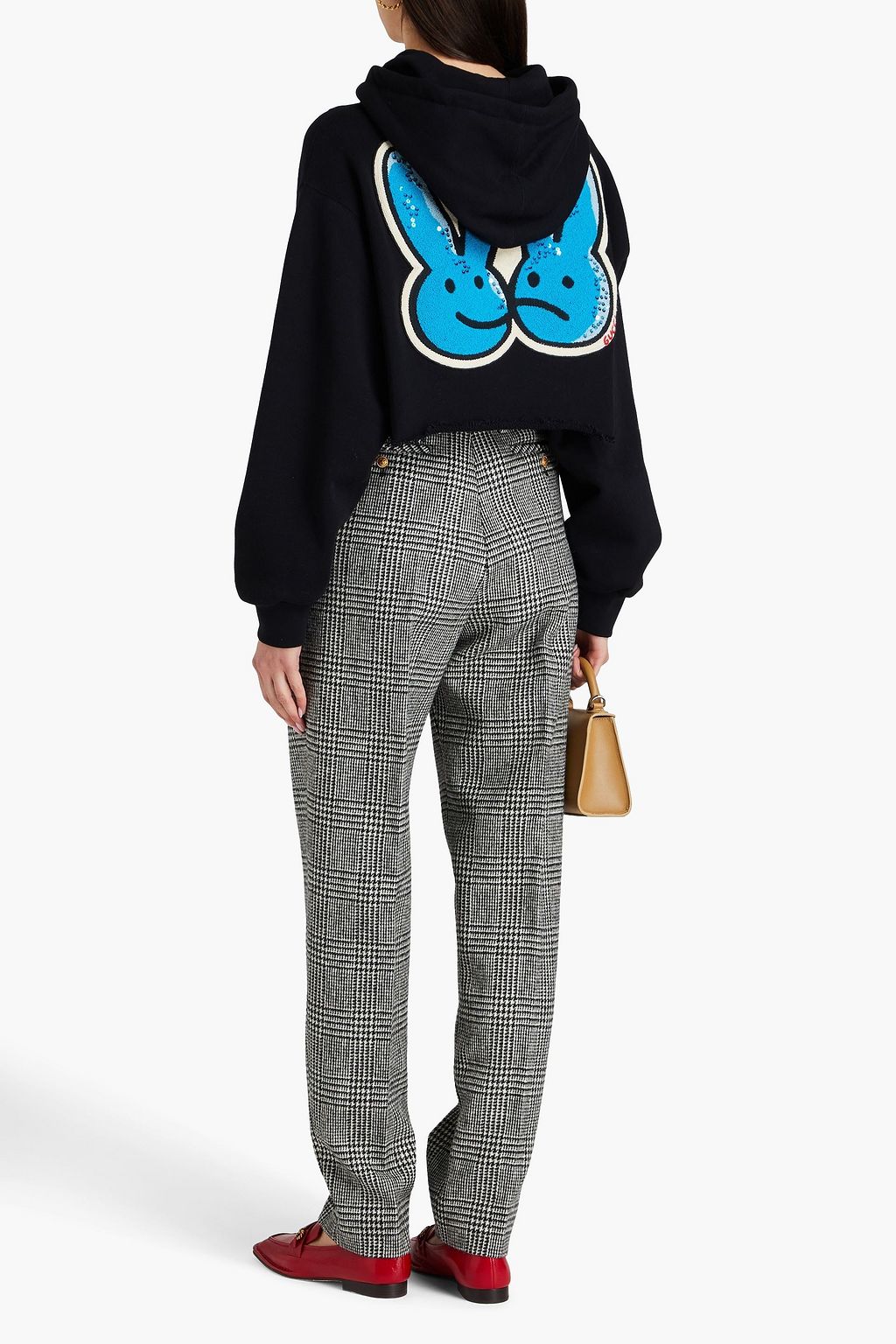 GUCCI بنطال بكسرات وبقصة تضيق تدريجياً مصنوع من التويد الصوفي ومزين بنقشة مربّعات برنس أوف ويلز