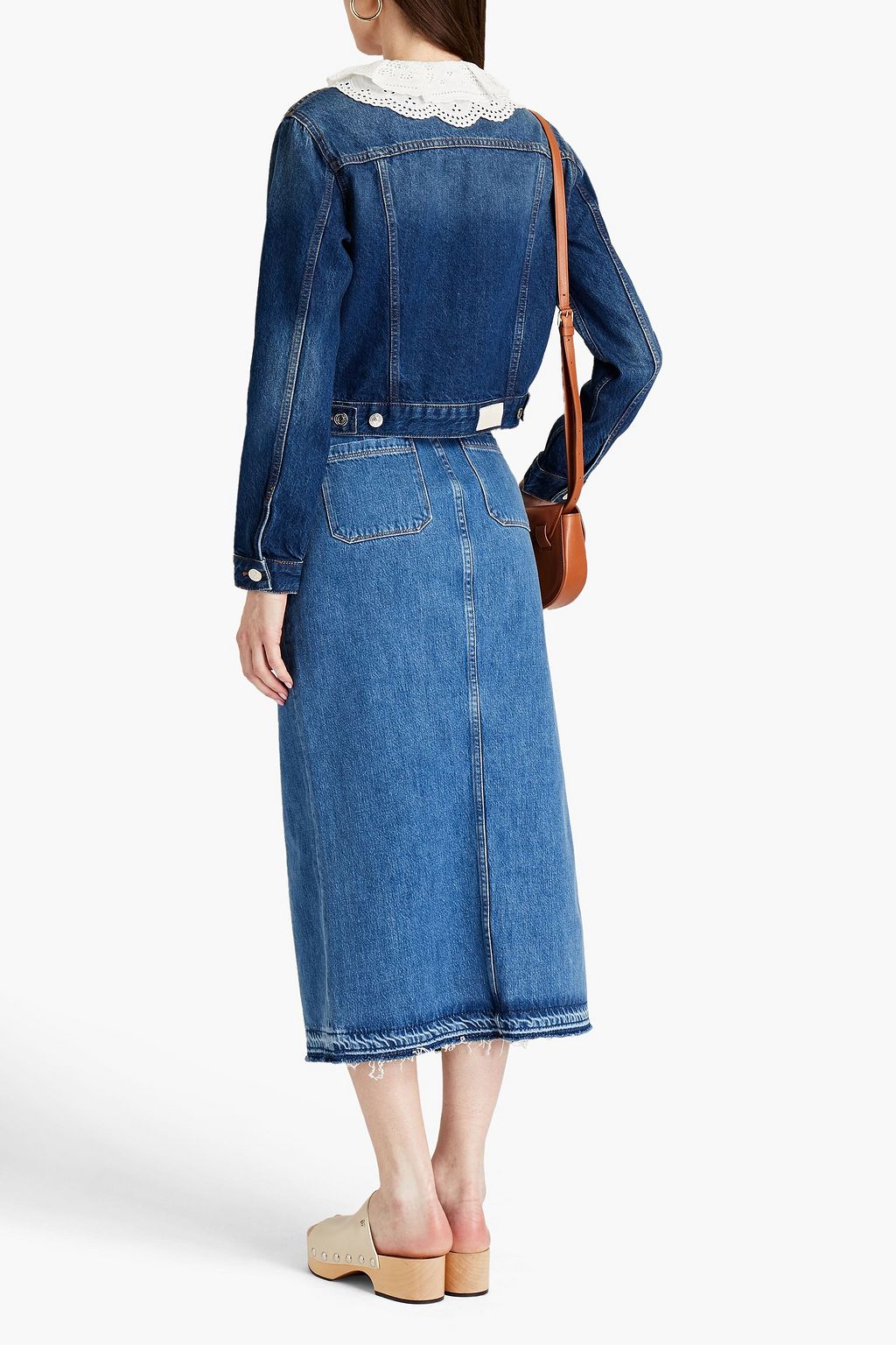 MAJE Broderie anglaise-trimmed denim jacket