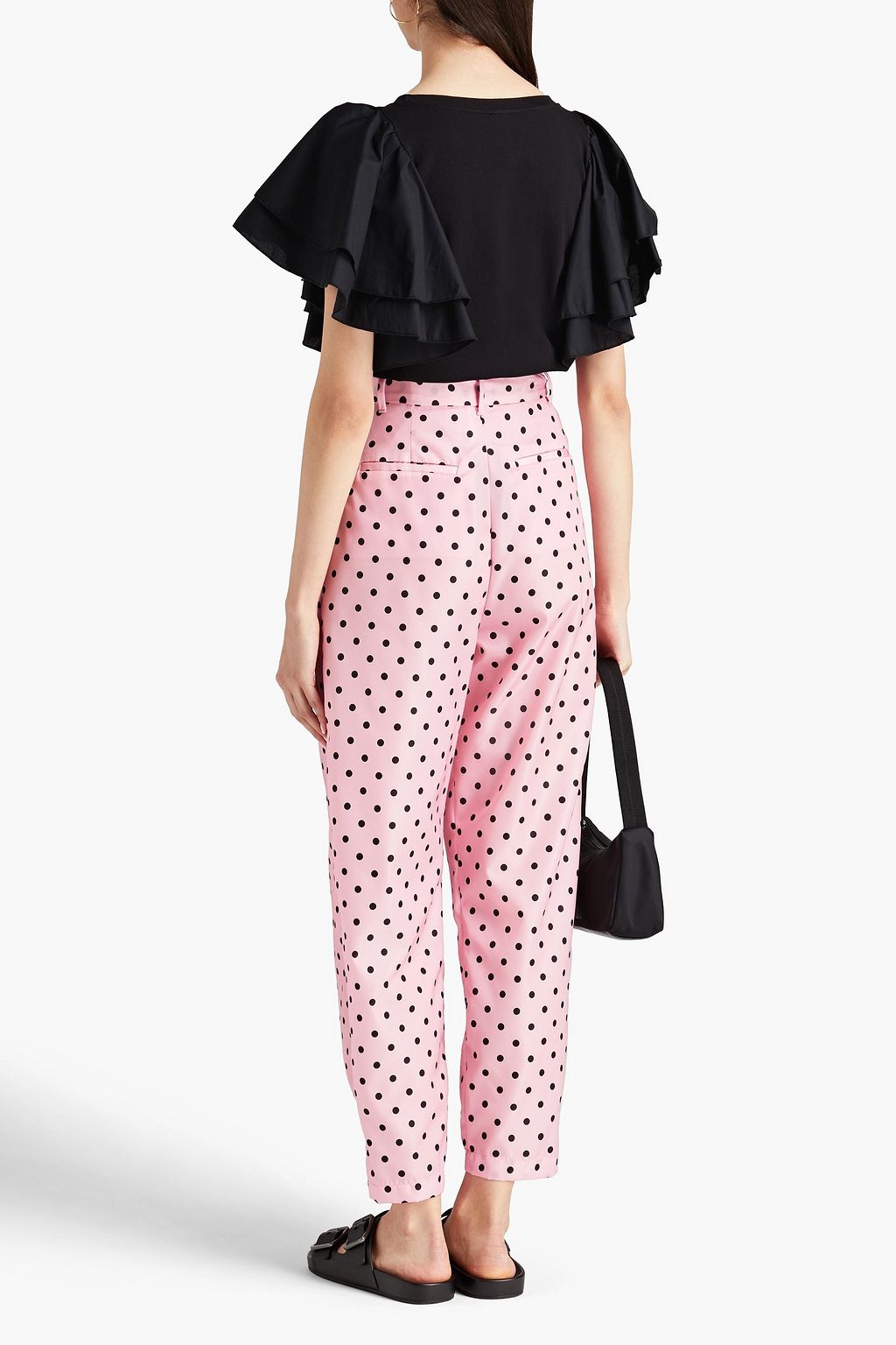 REDVALENTINO Belted polka-dot taffeta tapered pants