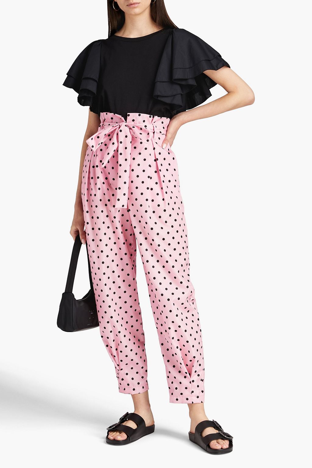 REDVALENTINO Belted polka-dot taffeta tapered pants