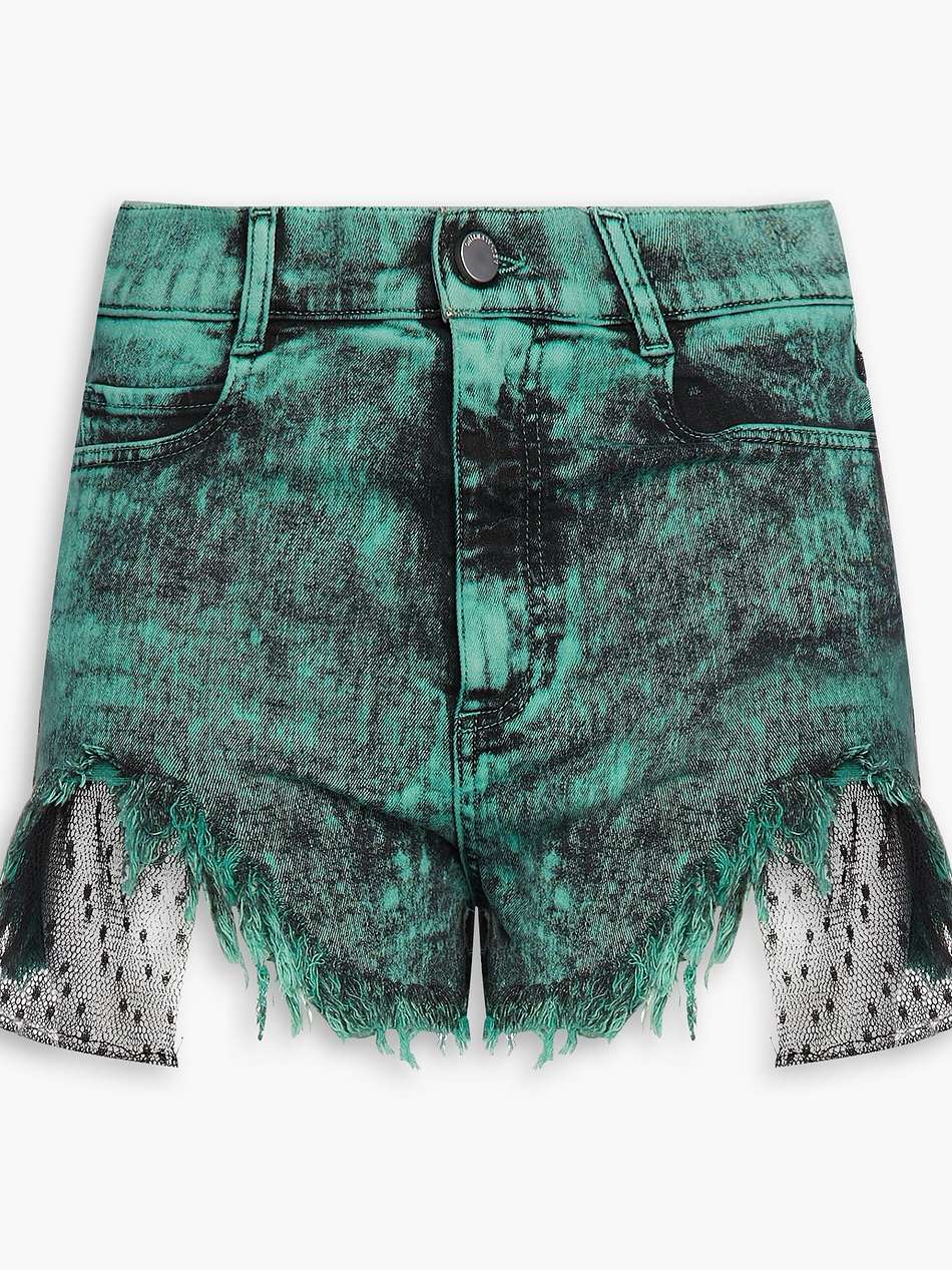 point d'esprit-trimmed bleached denim shorts