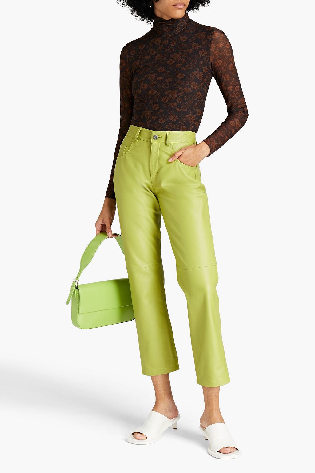 GANNI Floralprint stretchmesh turtleneck top Sale up to 70 off