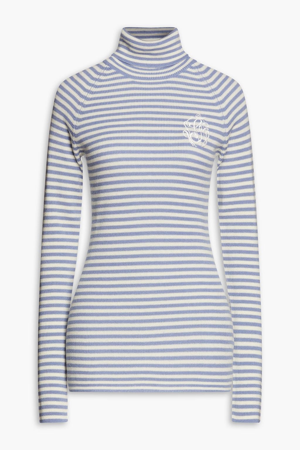 Ganni - Striped Ribbed Wool and Cashmere-Blend Turtleneck Sweater Blue - Xs