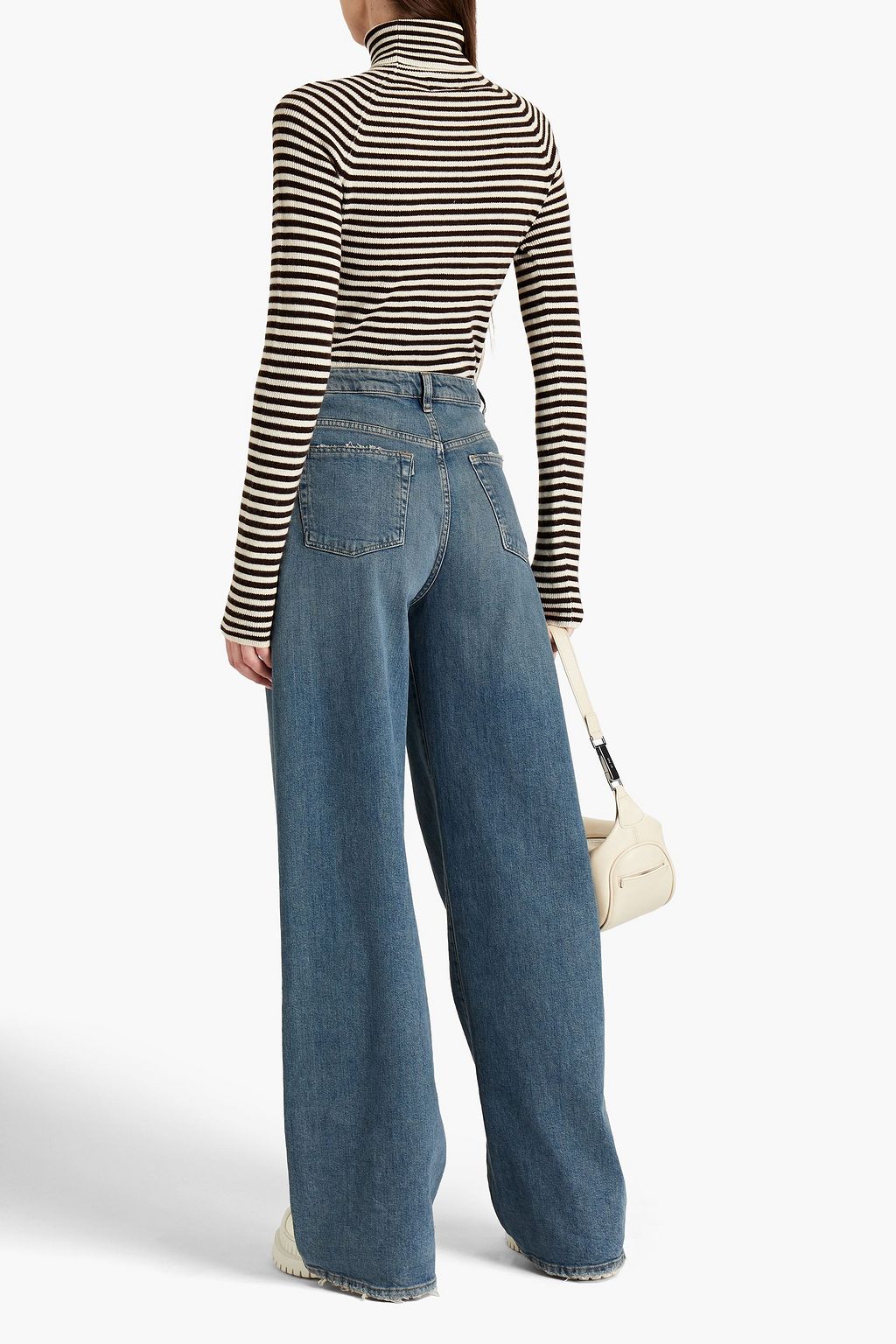 GANNI Striped ribbed wool and cashmere-blend turtleneck sweater