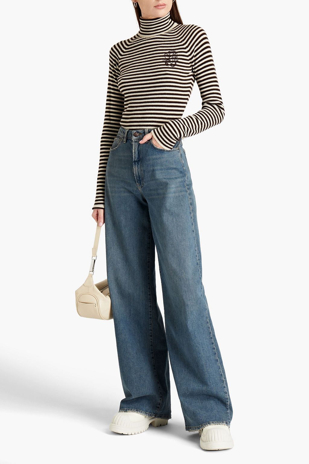 GANNI Striped ribbed wool and cashmere-blend turtleneck sweater