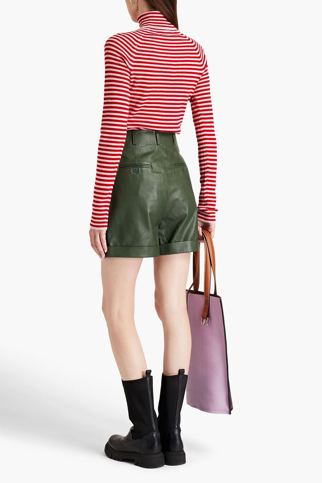 GANNI Striped ribbed wool and cashmere-blend turtleneck sweater