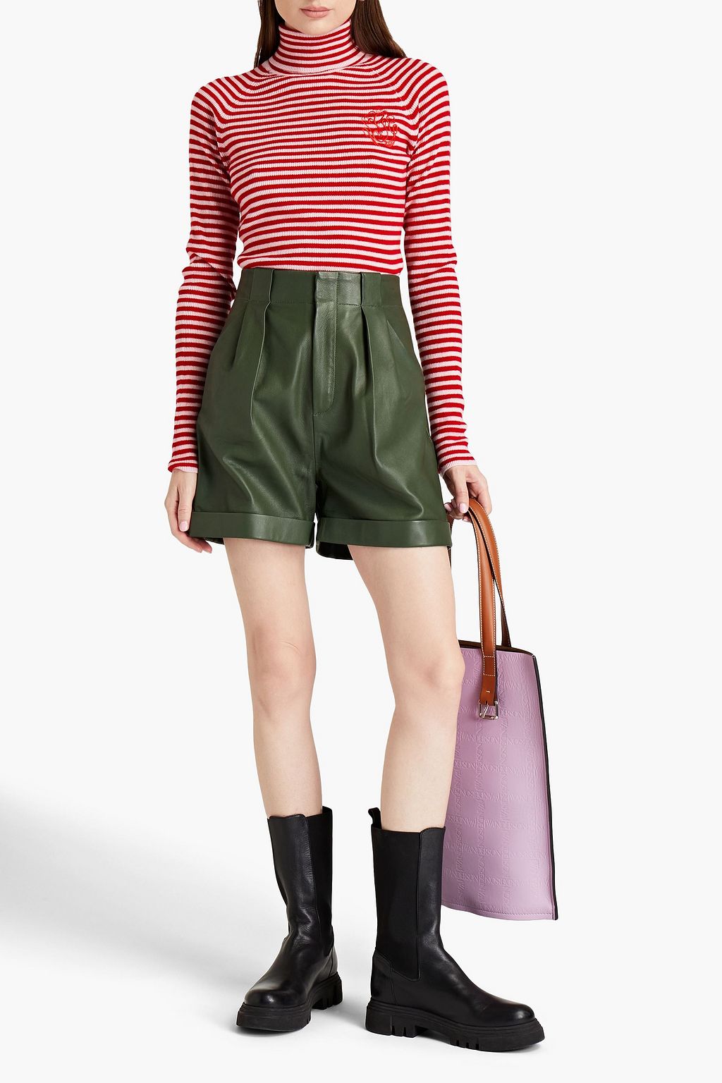 GANNI Striped ribbed wool and cashmere-blend turtleneck sweater