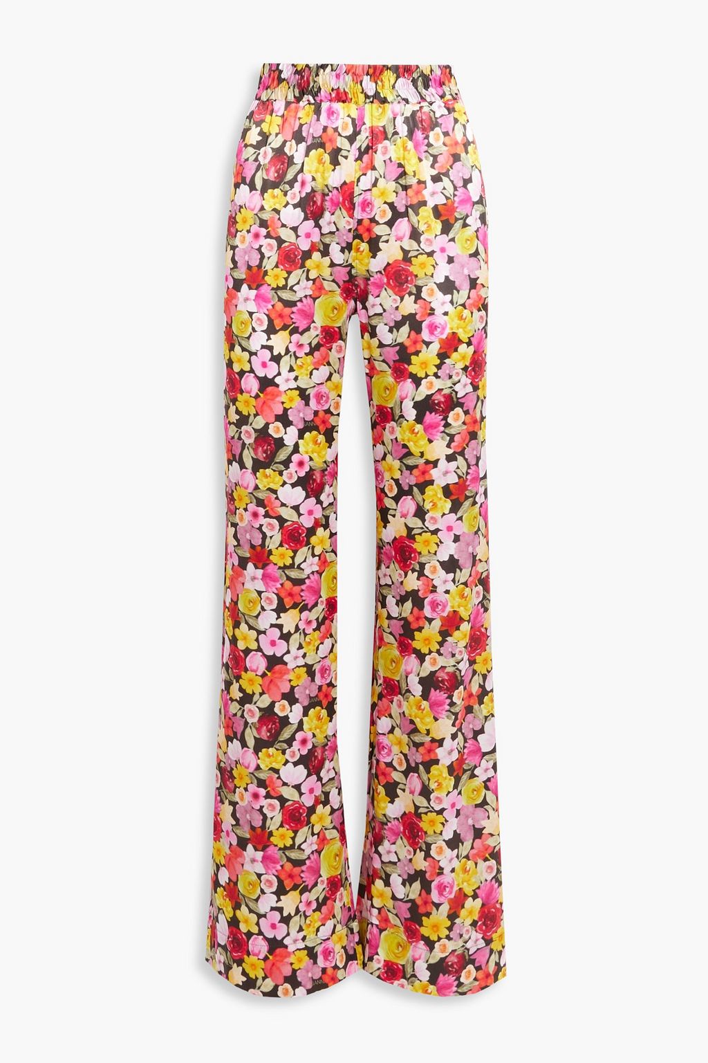 GANNI Floral-print organic silk-blend satin pajama pants