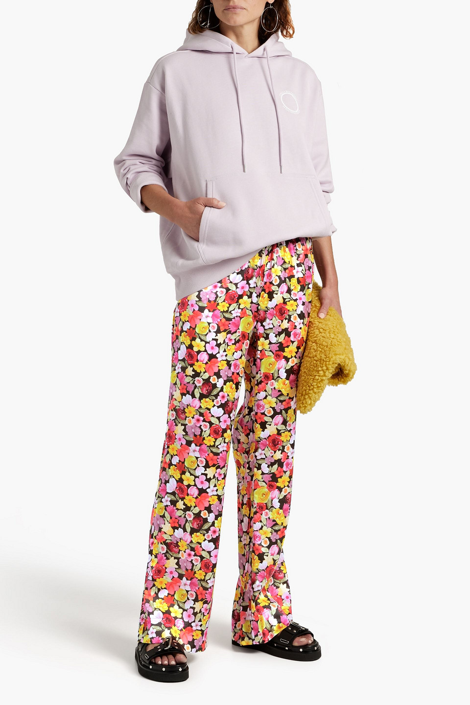 Ganni Floral-print Organic Silk-blend Satin Pajama Pants In Multicolor