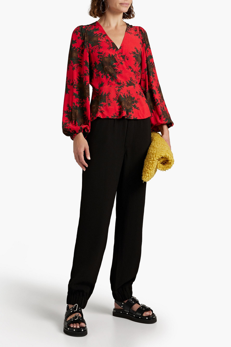 Ganni Recycled Crepe Tapered Trousers In Black