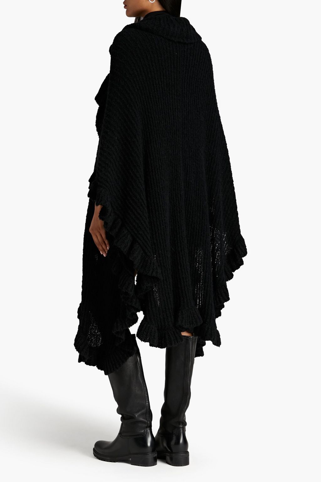 REDVALENTINO Asymmetric ruffled ribbed-knit cape