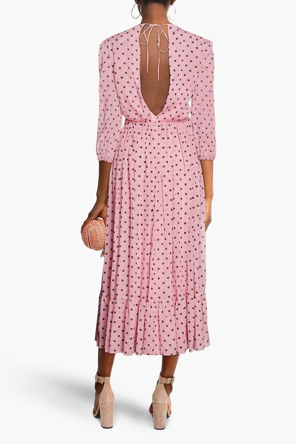 REDVALENTINO Cutout metallic polka-dot crepon midi dress