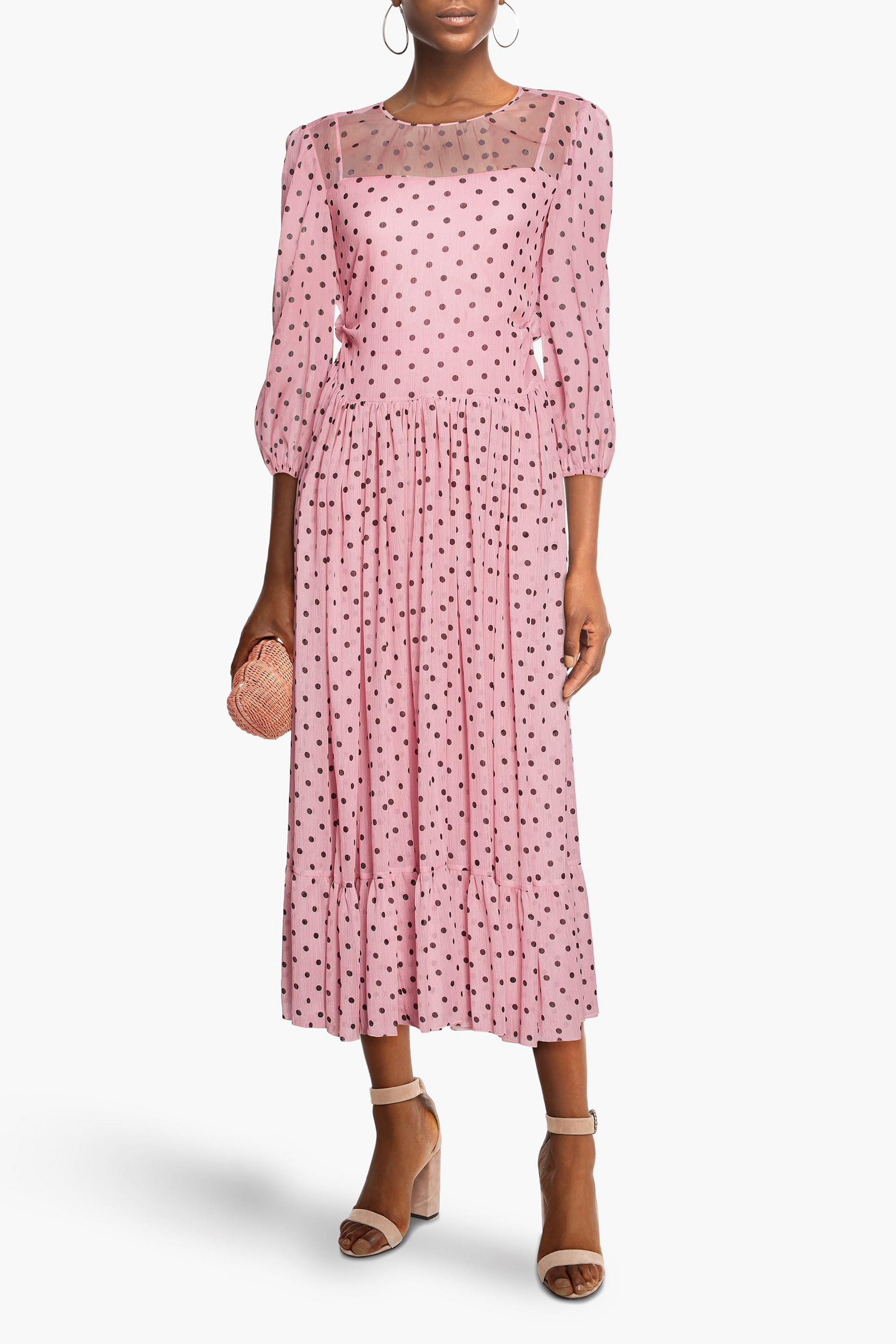 REDValentino Cutout metallic polka-dot crepon midi dress