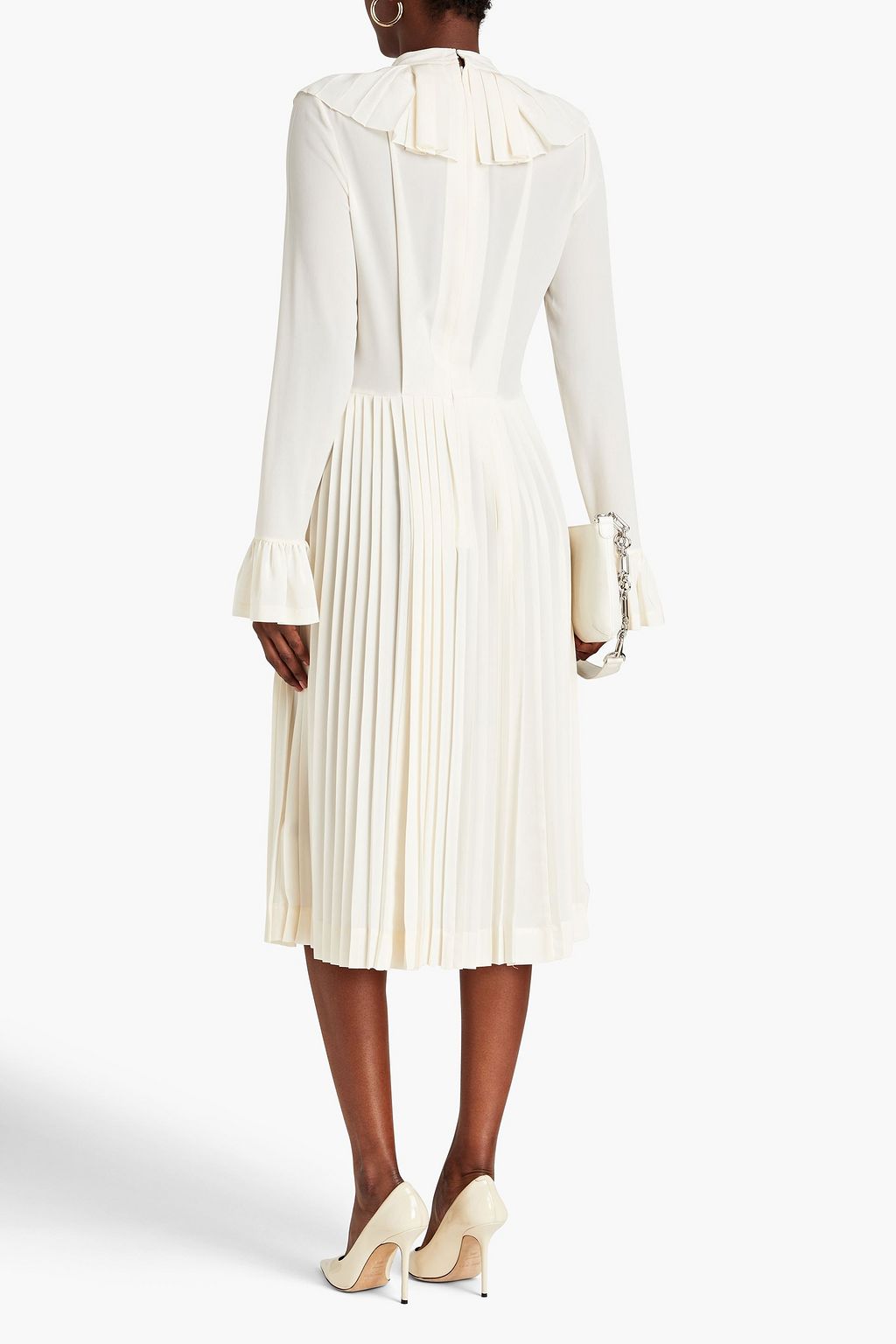 VICTORIA BECKHAM シルククレープ ミディワンピース リボンタイ プリーツ入り