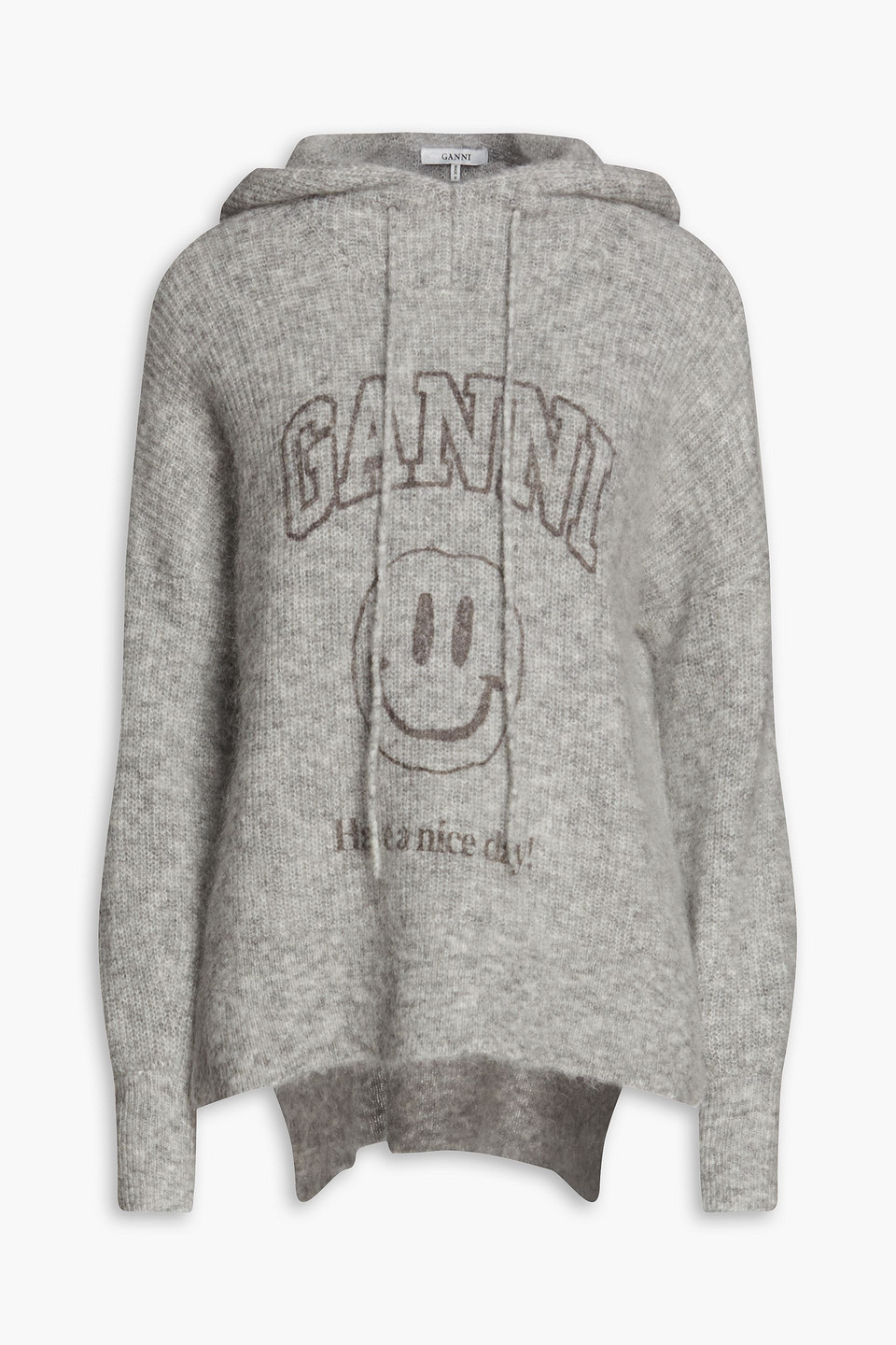 Ganni Mèlange Printed Knitted Hoodie In Gray