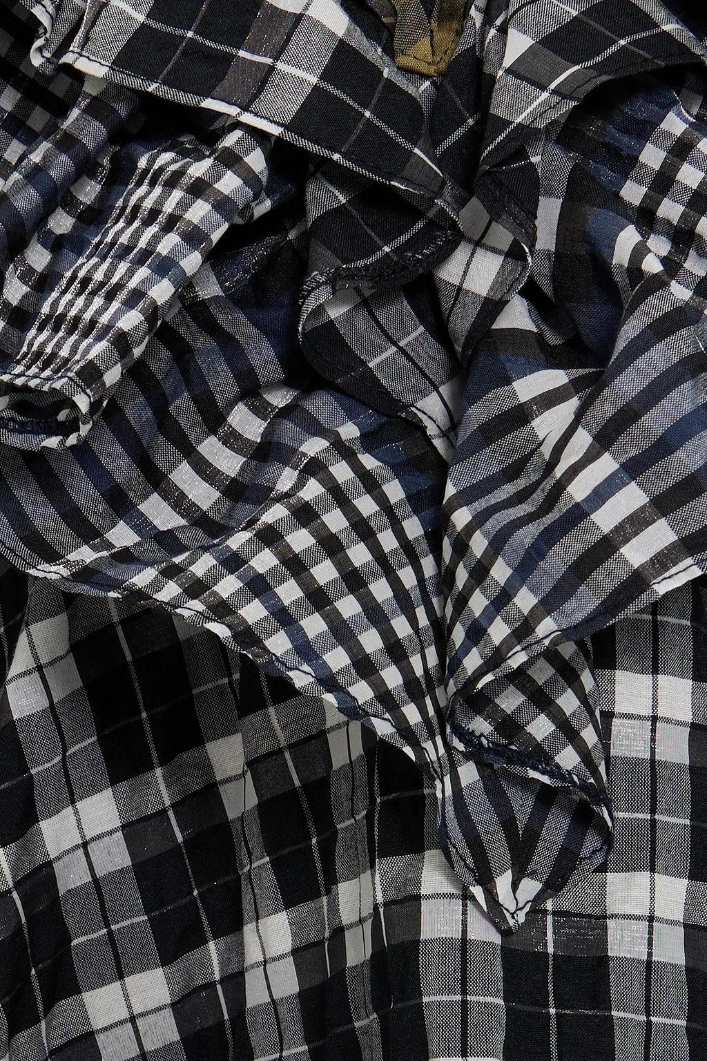 GANNI Ruffled gingham cotton-blend seersucker mini dress