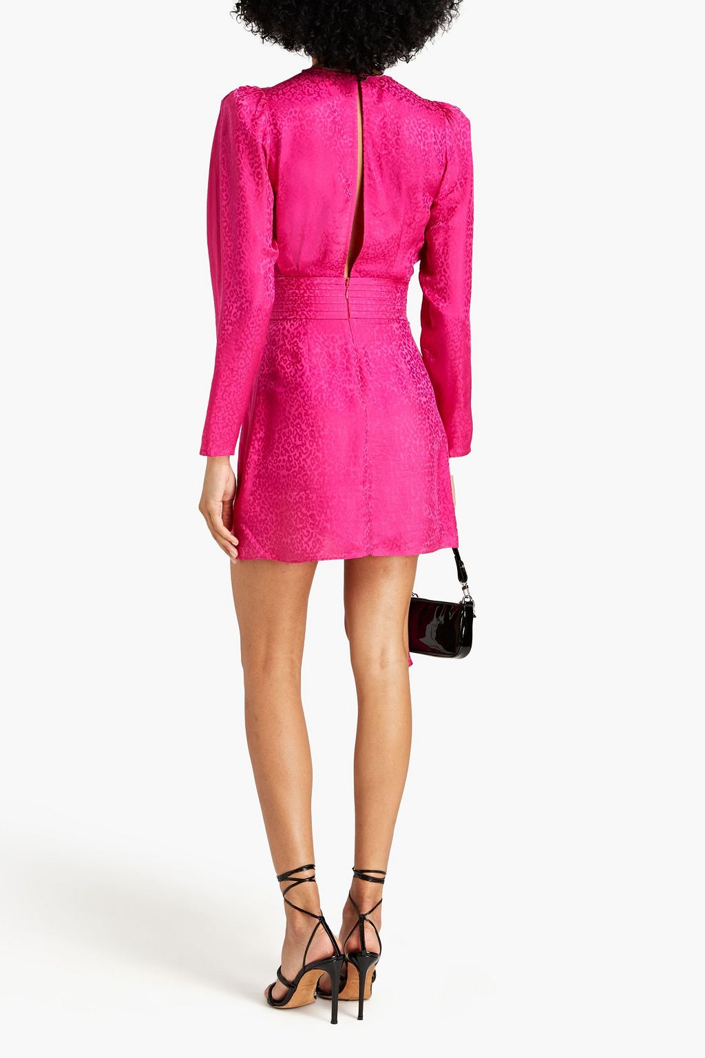 RONNY KOBO Wrap-effect pleated satin-jacquard mini dress