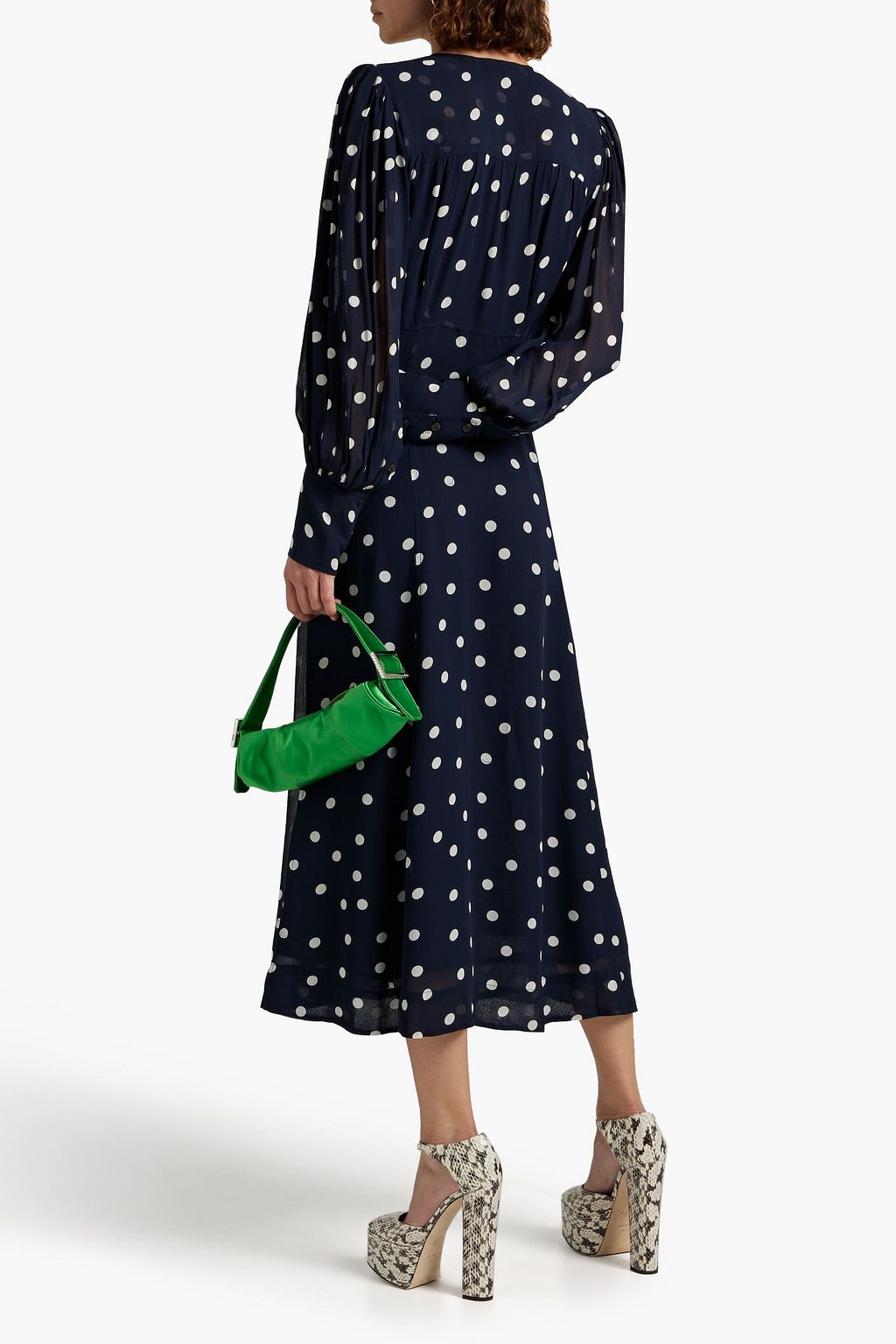 GANNI Wrap-effect polka-dot crepe de chine midi dress