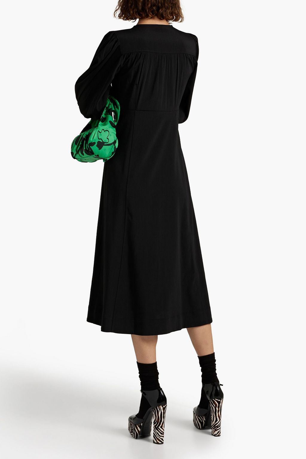 GANNI Gerafftes Midi-Wickelkleid aus Crêpe mit Kristallverzierung