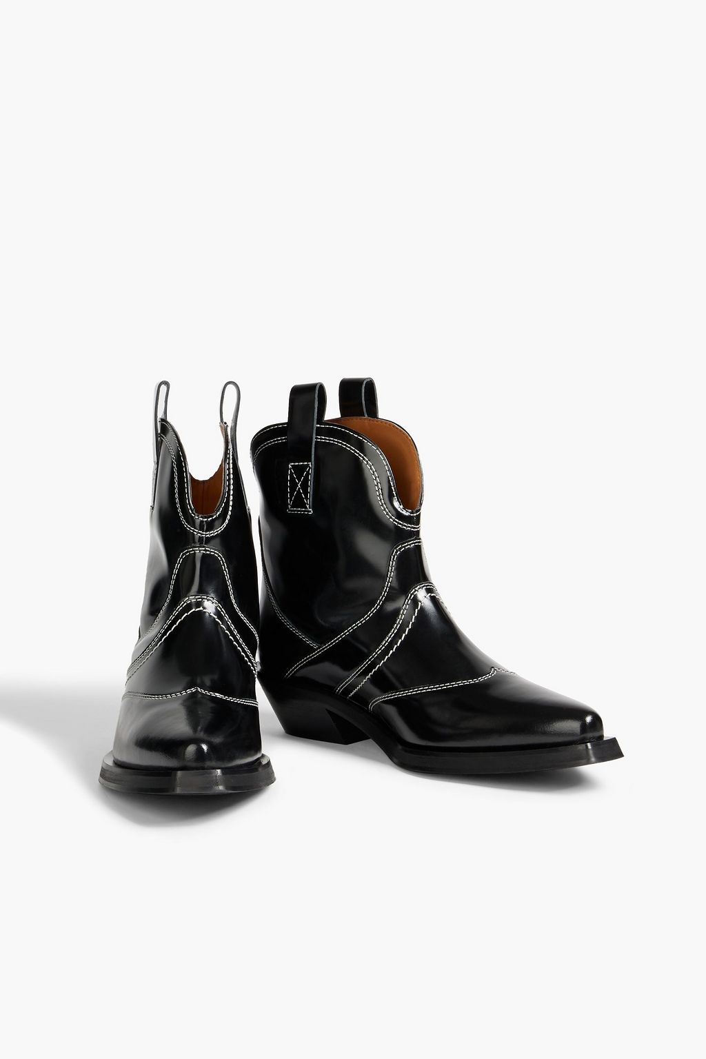 GANNI Glossed-leather ankle boots