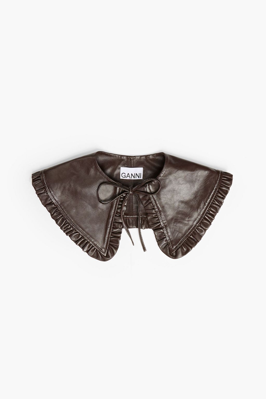 Dark brown Ruffled leather collar | GANNI | THE OUTNET