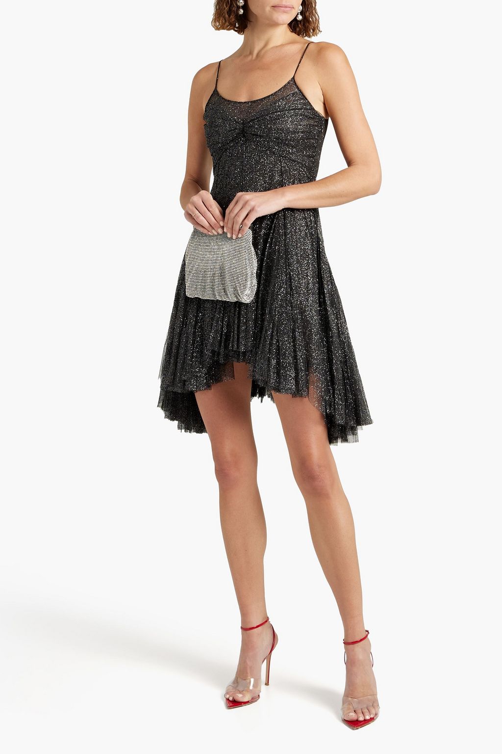 PHILOSOPHY DI LORENZO SERAFINI Gathered glittered tulle mini slip dress