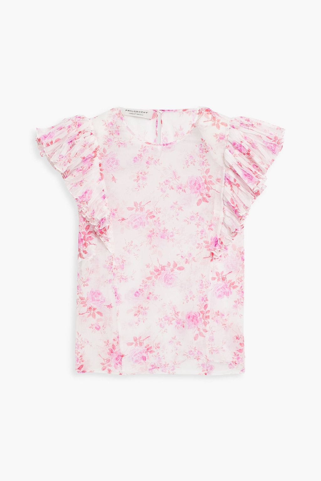 Pleated floral-print chiffon top