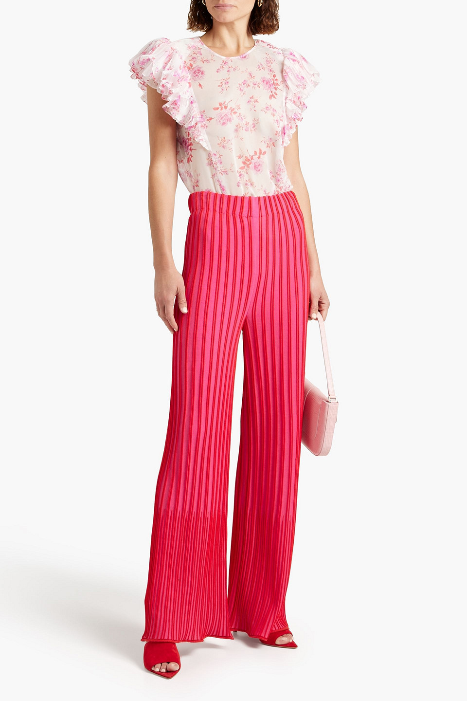 Philosophy Di Lorenzo Serafini Ruffled Floral-print Chiffon Blouse In Pastel Pink