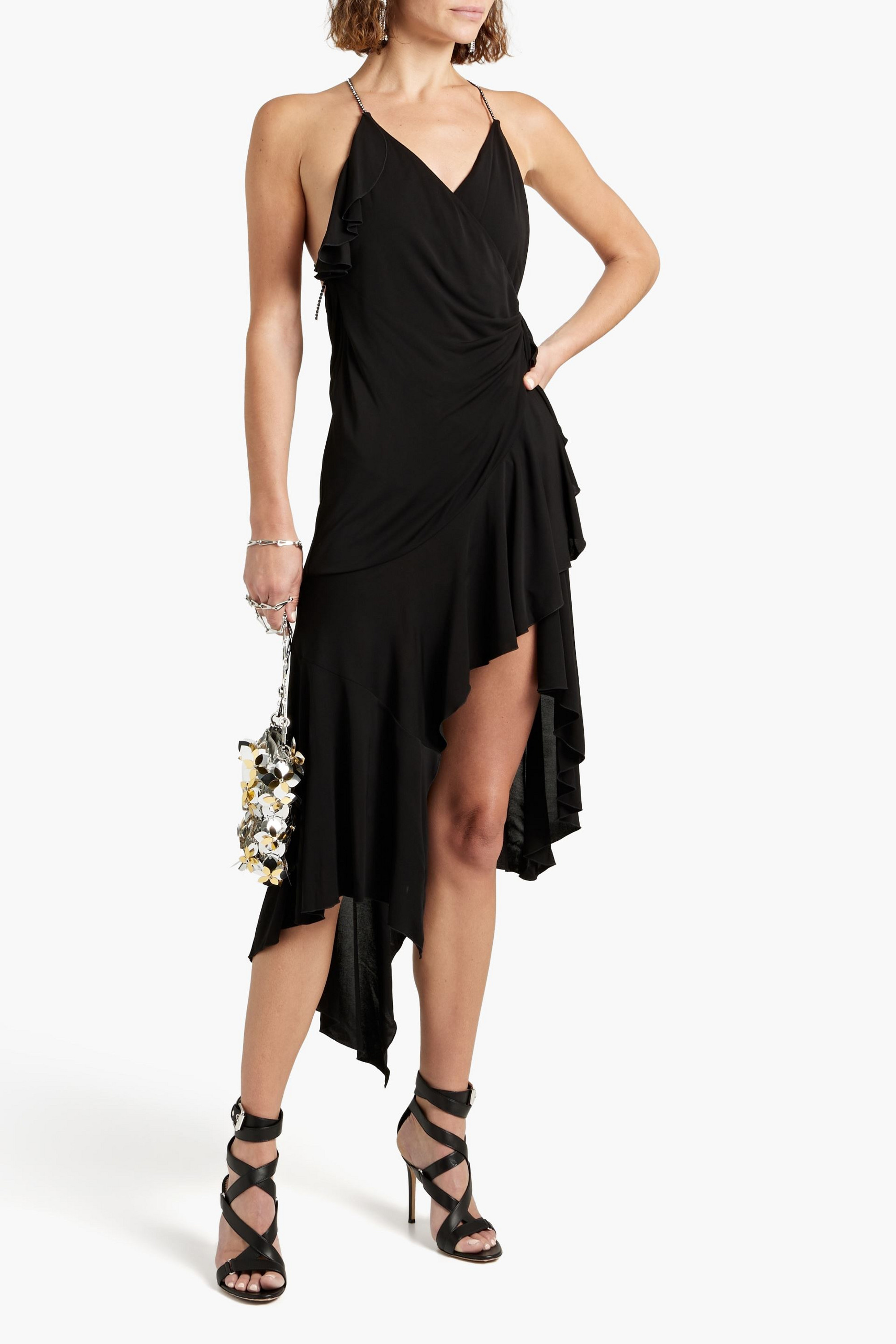 Philosophy di Lorenzo Serafini Crystal-embellished asymmetric draped jersey mini dress
