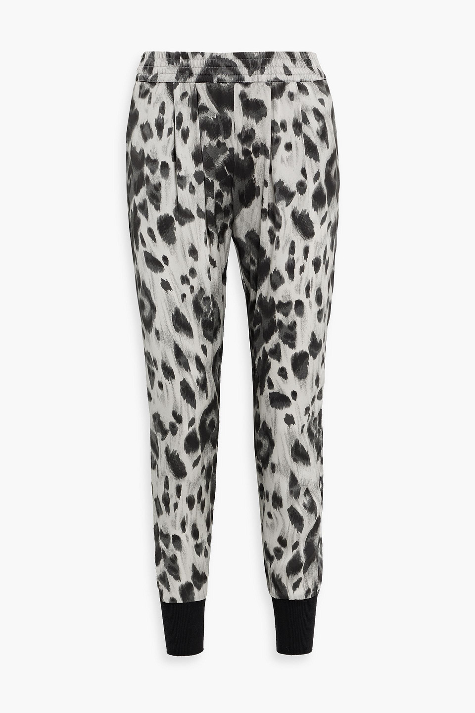 stella mccartney - pleated leopard-print silk-satin tapered pants - black - it 40