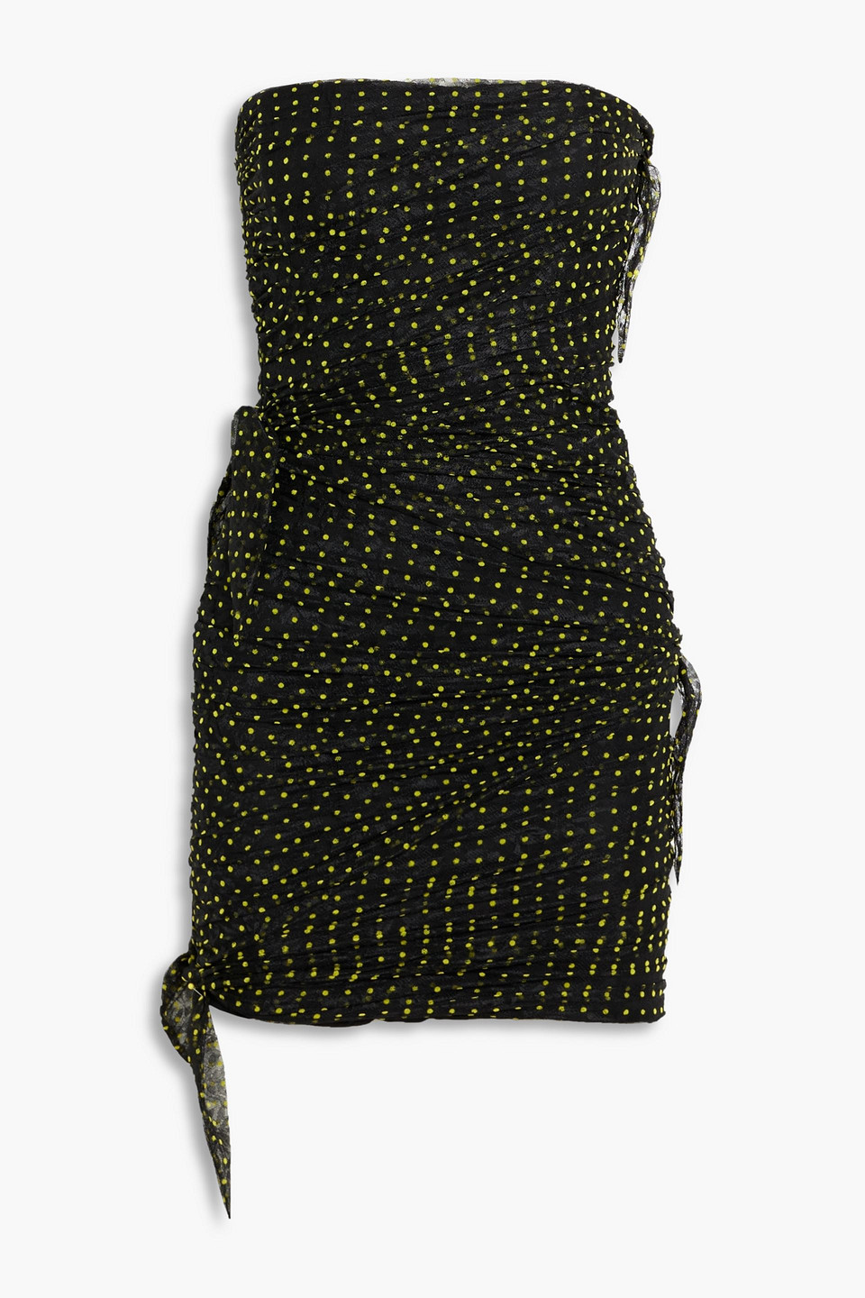 Ruched polka-dot tulle mini dress