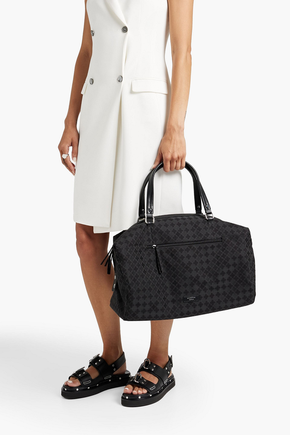 By Malene Birger Faux Leather-trimmed Jacquard Weekend Bag In Black