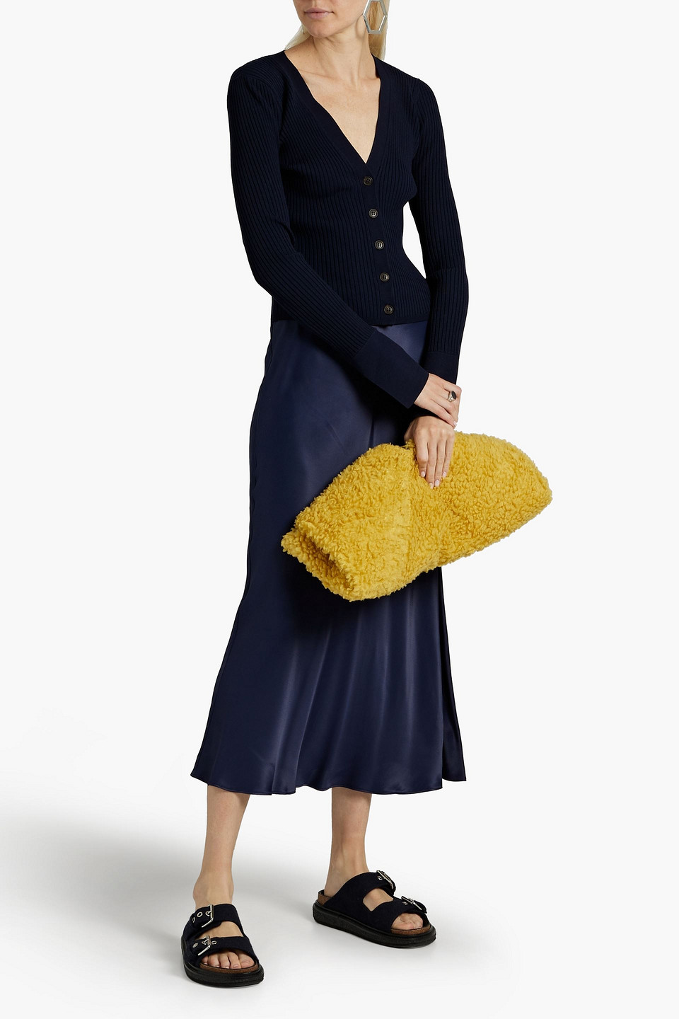 Frame Navy Button Front Cardigan In Navy