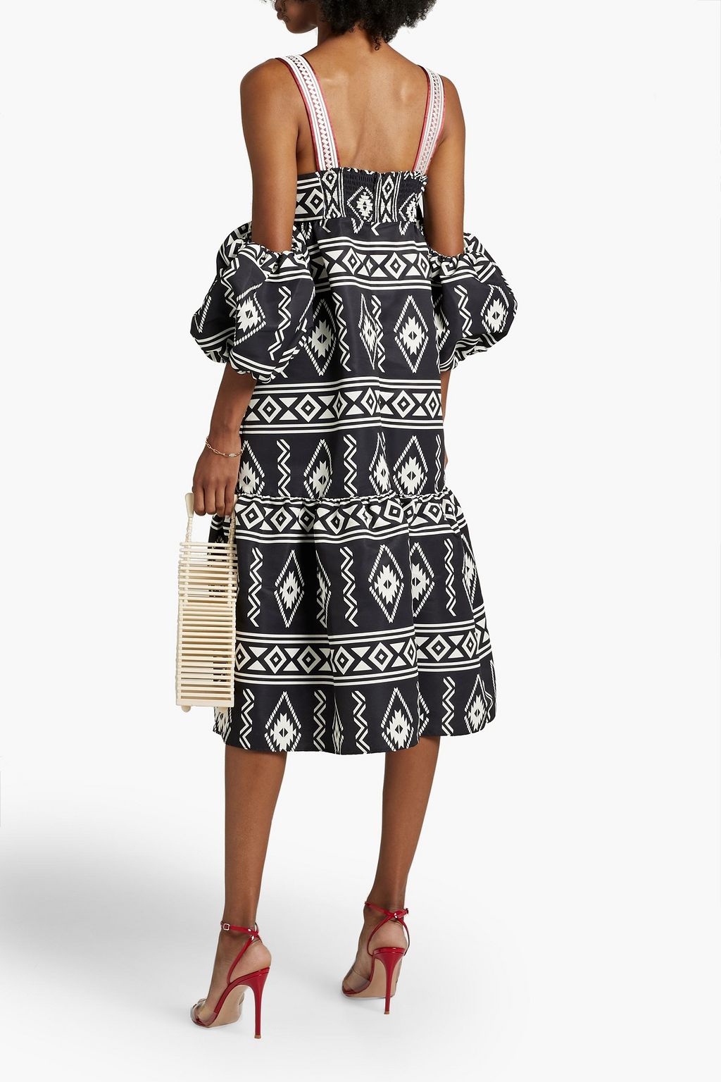 SACHIN & BABI Luna cold-shoulder tiered printed faille midi dress