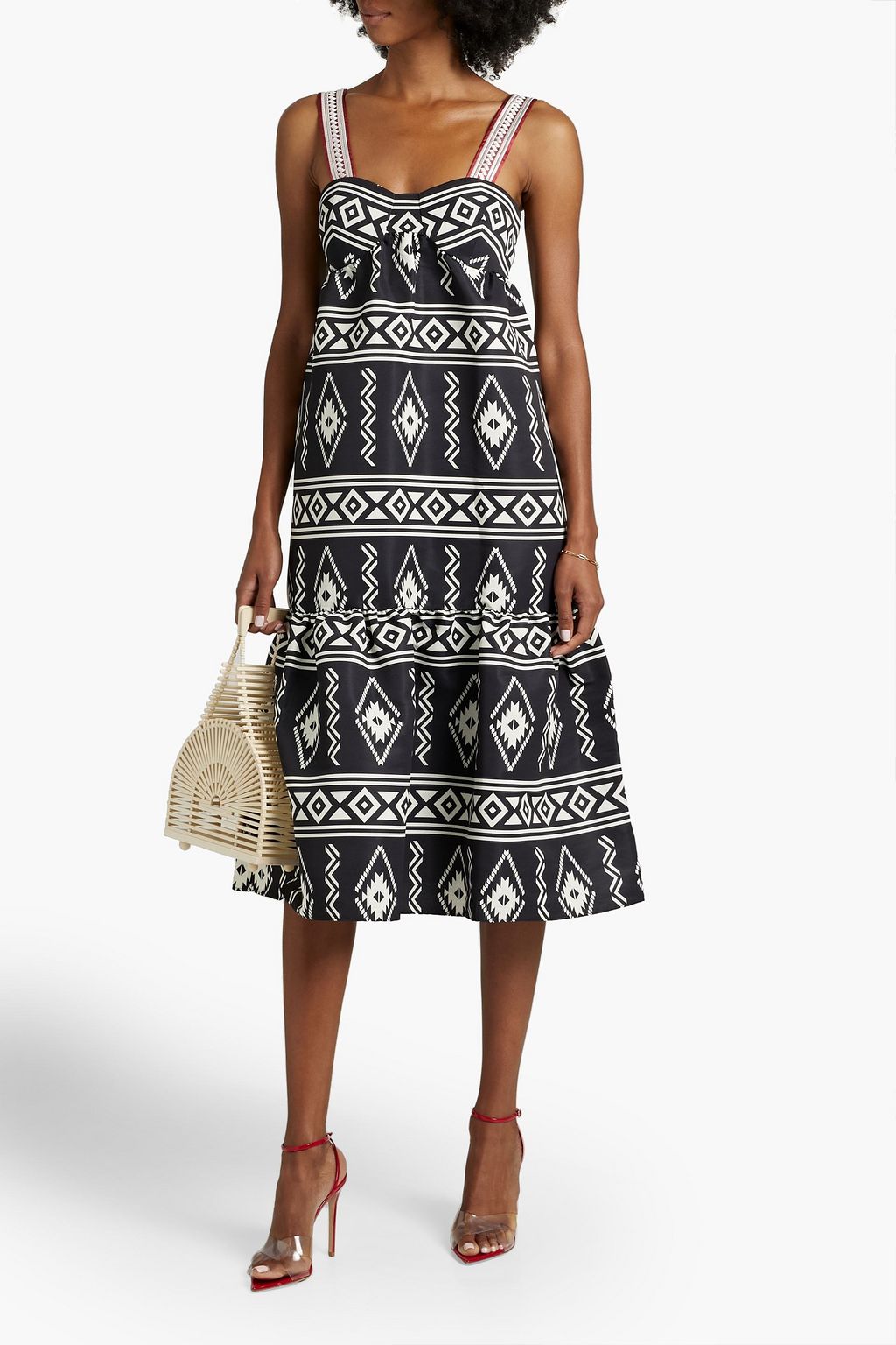SACHIN & BABI Luna cold-shoulder tiered printed faille midi dress