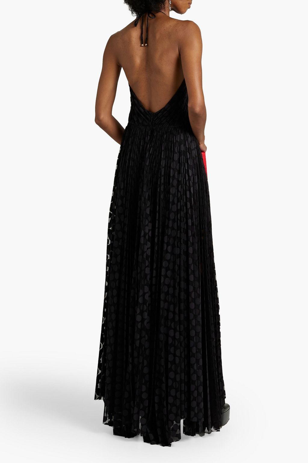 MARIA LUCIA HOHAN Qwin embroidered plissé-tulle halterneck gown