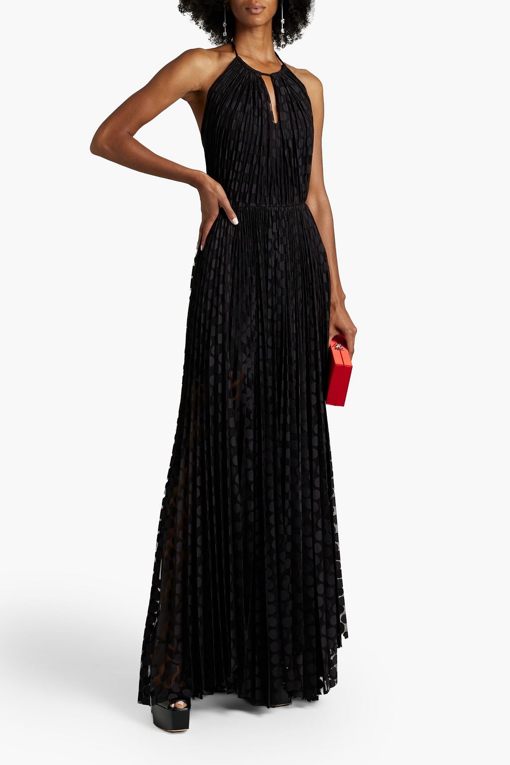 MARIA LUCIA HOHAN Qwin embroidered plissé-tulle halterneck gown