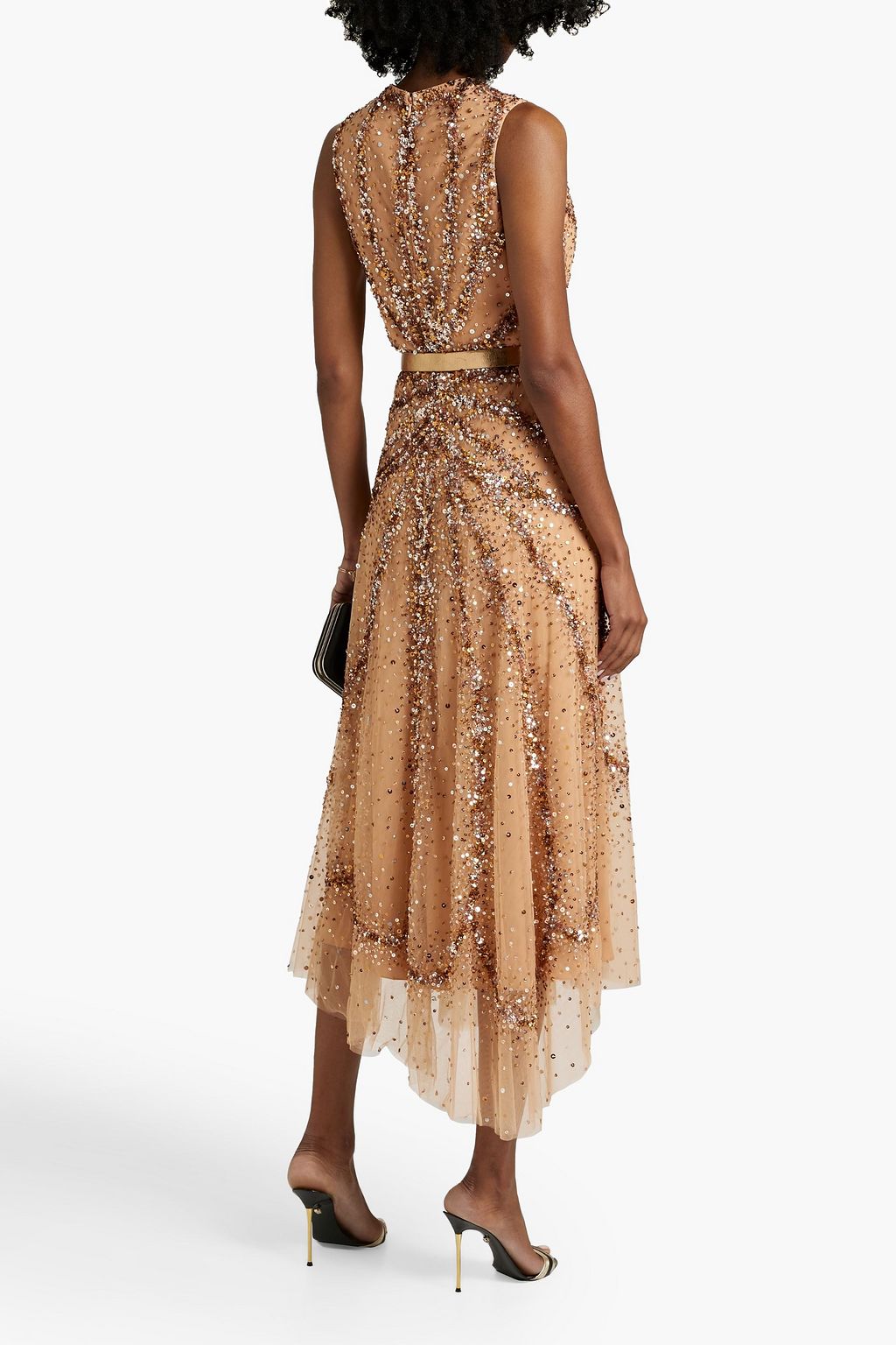 ELIE SAAB Belted sequined tulle midi dress