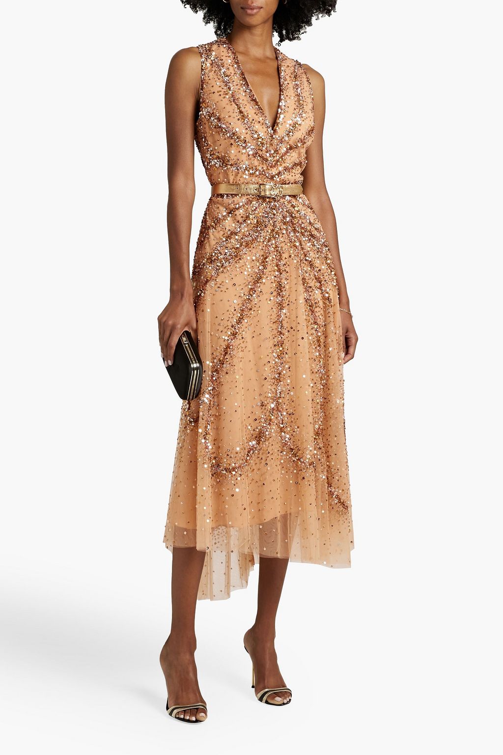 ELIE SAAB Belted sequined tulle midi dress