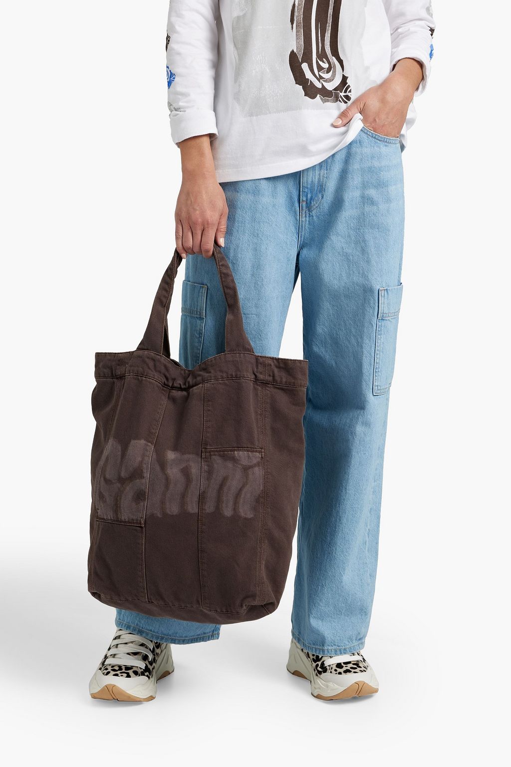 GANNI Printed denim tote