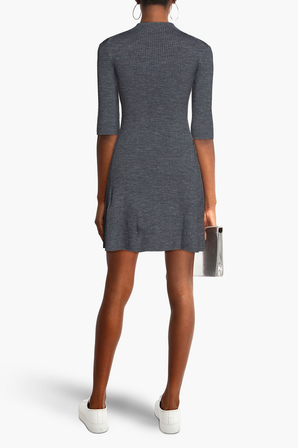 MAJE Embellished mélange ribbed-knit mini dress