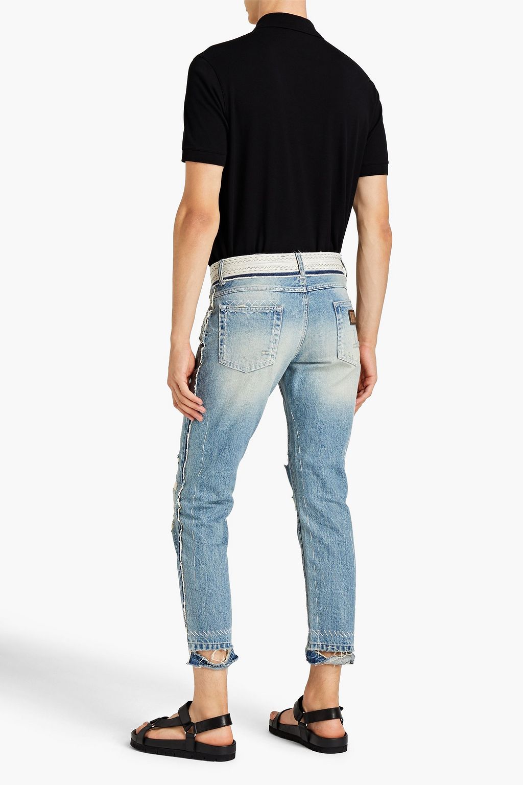 DOLCE & GABBANA Slim-fit embroidered distressed denim jeans