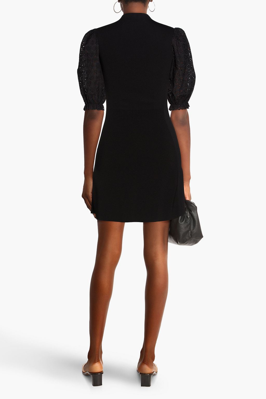 MAJE Broderie anglaise-paneled ribbed-knit mini dress