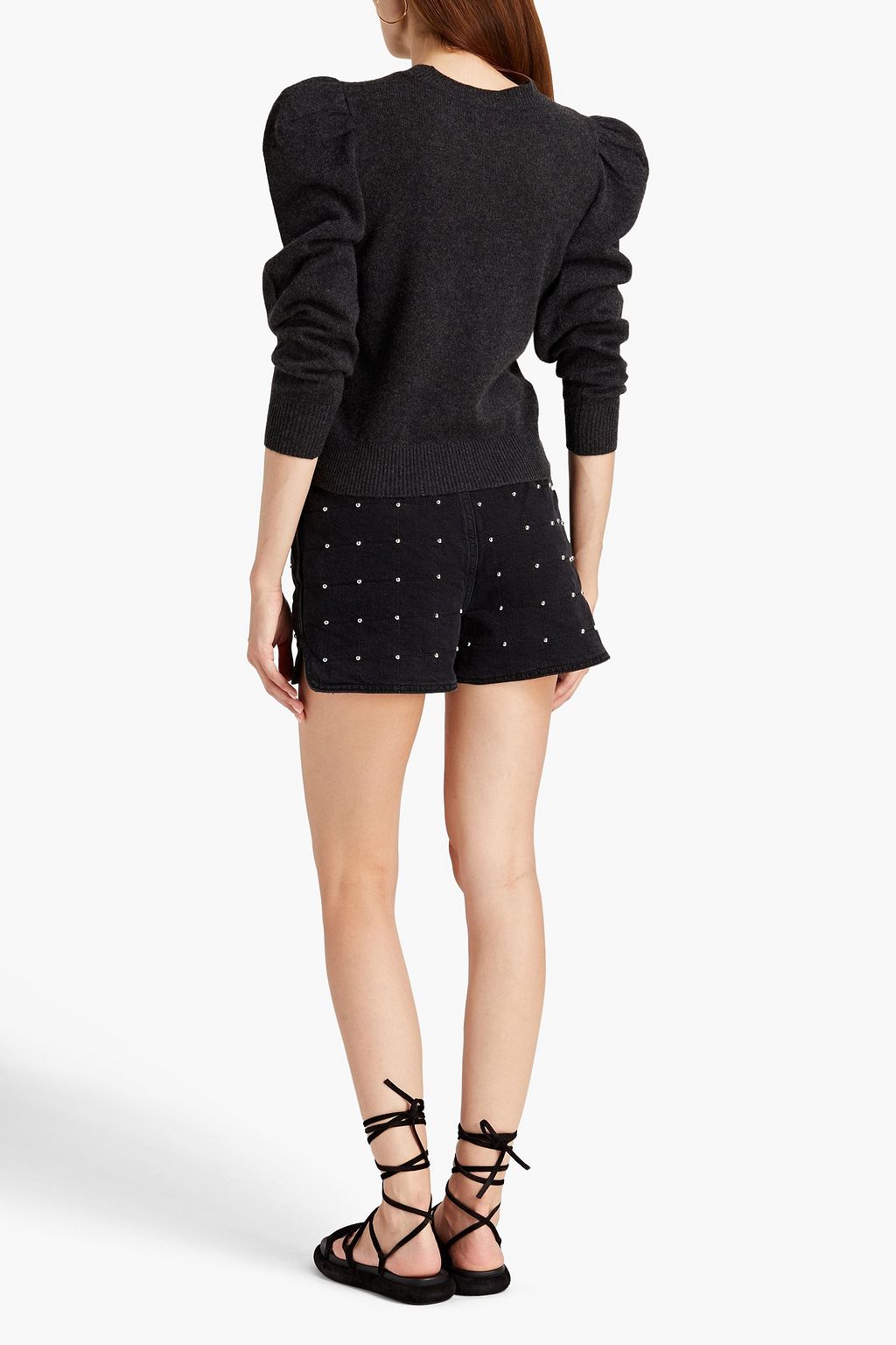 MAJE Quilted studded denim shorts