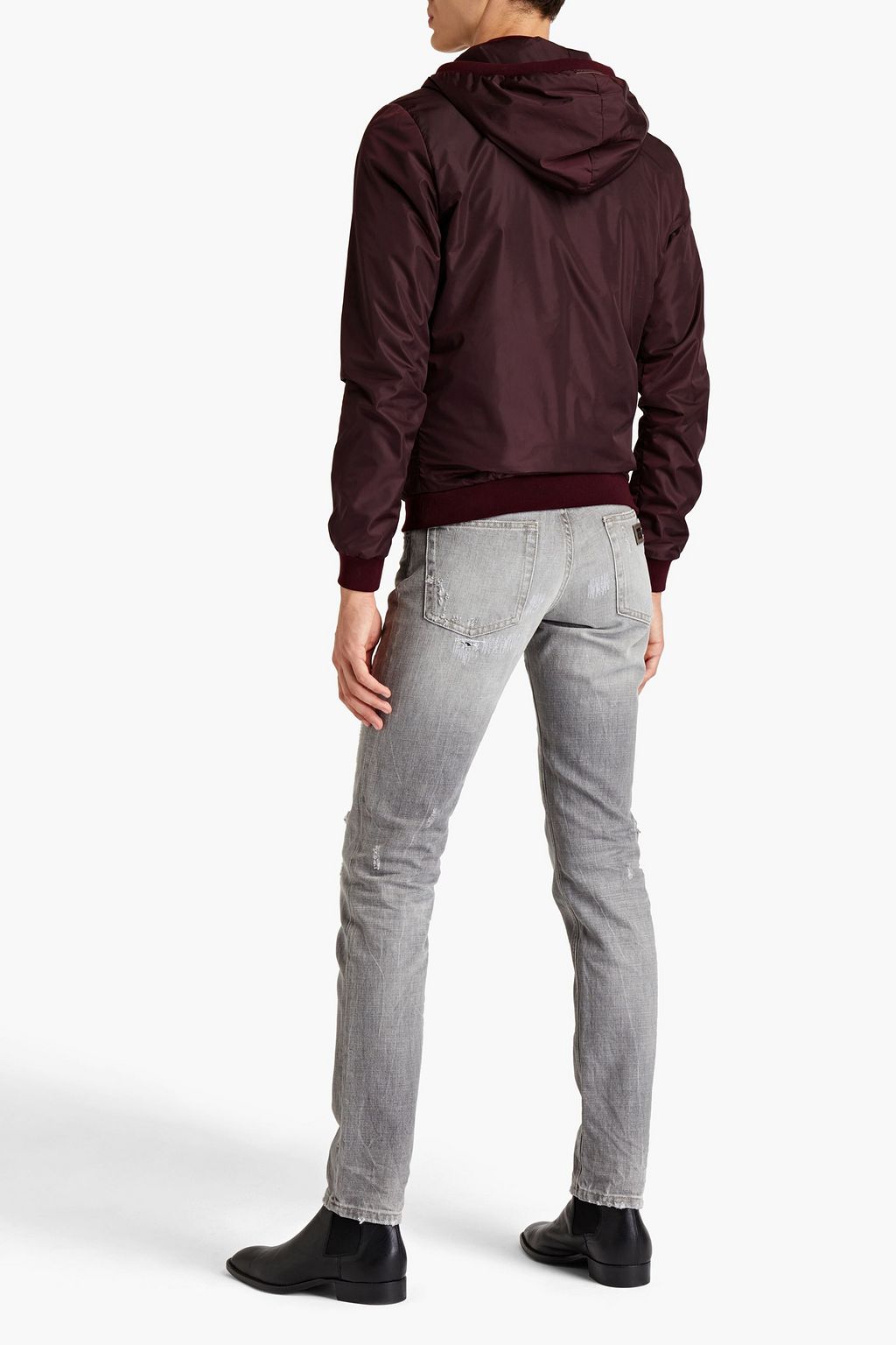 DOLCE & GABBANA Leather-trimmed shell hooded jacket
