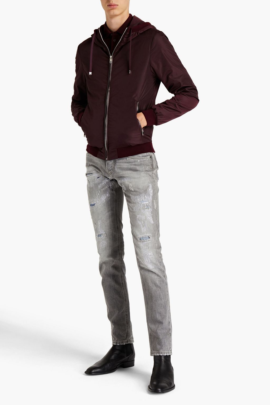 DOLCE & GABBANA Leather-trimmed shell hooded jacket