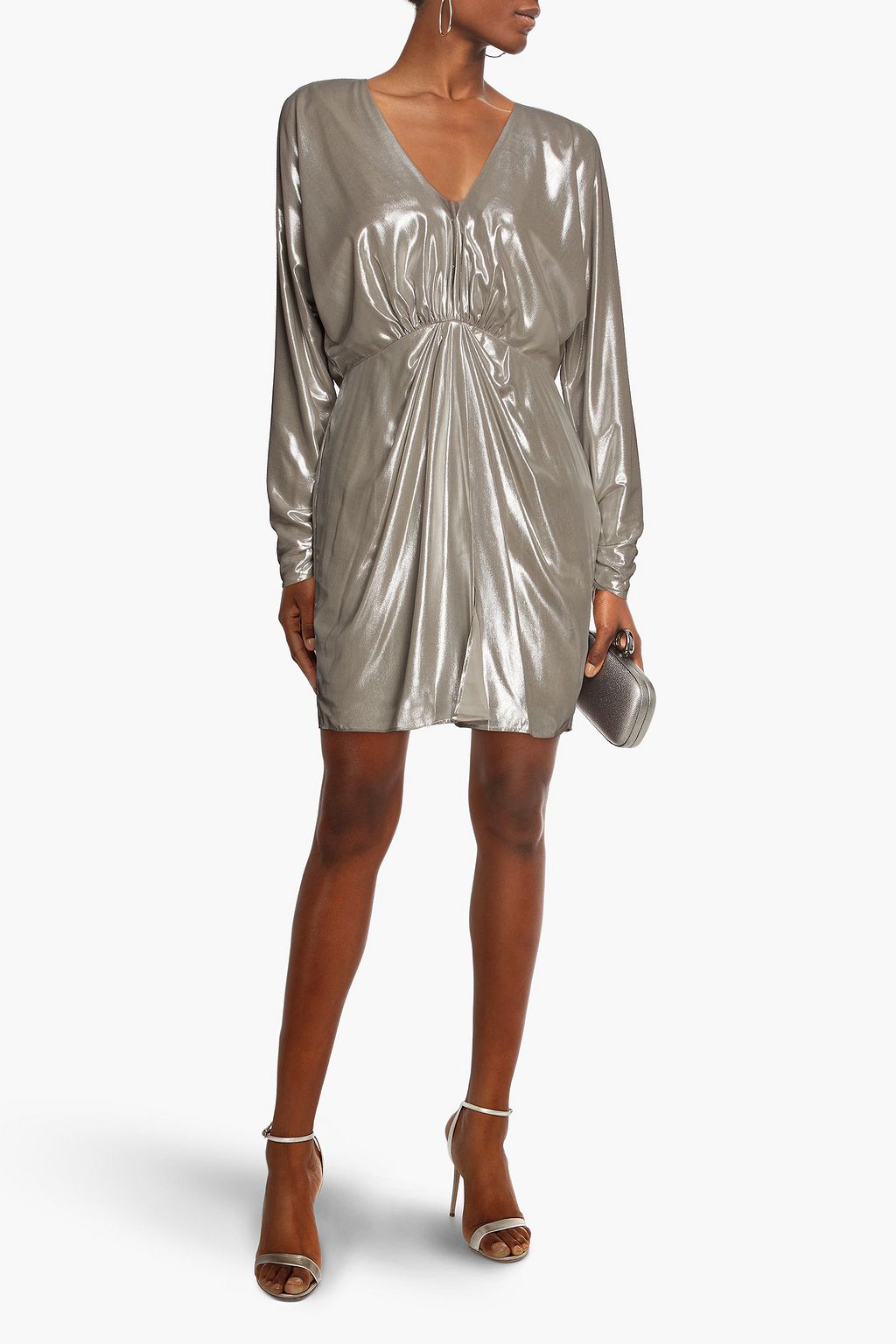 RAG & BONE Eloise 개더 디테일 메탈릭 조젯 미니 드레스